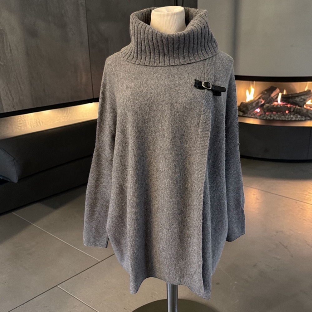New! RAFFI 100% Cashmere Grey Turtleneck Poncho Size O/S